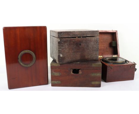 A Royal Navy Gimbal compass No. 2689.HS Patt 0188A, in battleship grey, together with three other boxes, one being a 19th cen