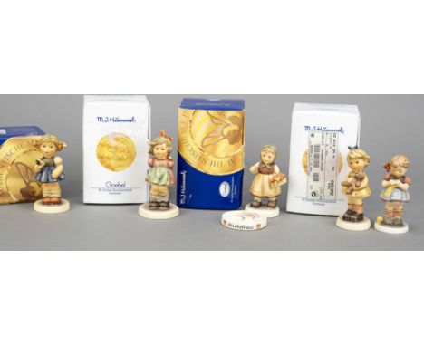 Konvolut aus 5 Hummelfiguren, Goebel, darunter: ''Ich mag nicht'', 1989, sign., polychrom bemalt, Modellnr. 564, H. 9 cm; ''S
