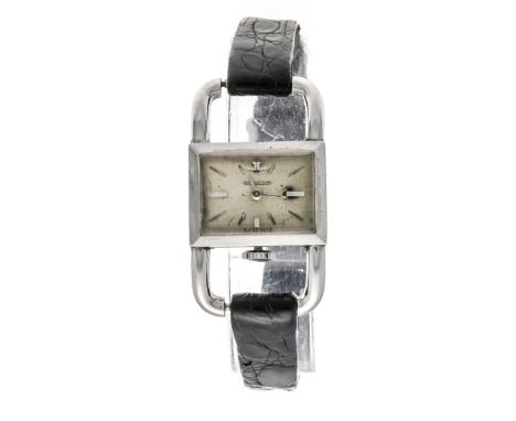 Jaeger-LeCoultre Damenuhr Stahl, Ref. 1670 um 1960, Handaufzug Cal. K840, läuft, Plexiglas, Stahl Druckboden, versilbertes Zi