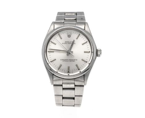 Rolex Oyster Perpetual Chronometer, Stahl, Ref. 1002, um 1965, silberf. Zifferblatt mit aufgesetzten Balkenindizies, Zentrals