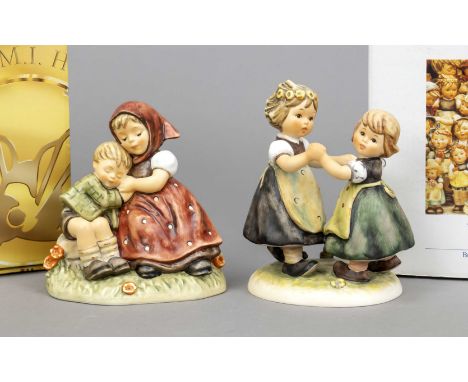Konvolut aus 2 Hummelfiguren, Goebel, darunter: ''Kurze Rast'', Erste Ausgabe 2006, 1974, sign., polychrom bemalt, Modellnr. 