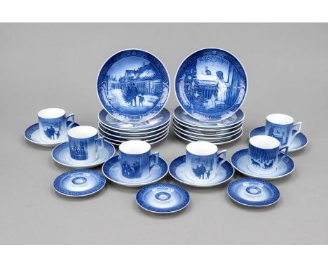 Weihnachtsservice, 27-tlg., Royal Copenhagen, 1970-80er Jahre, Weihnachtsmotive in Unterglasurblau, verso bez., 12 Weihnachts