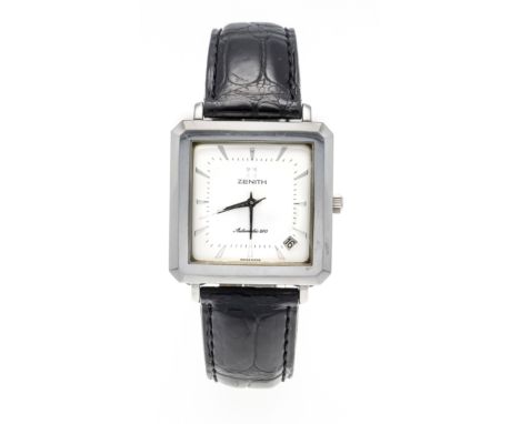 Zenith Elite  670 Square 33, Herrenarmbanduhr Automatik, Stahl, Ref. 90/01 0100 670 um 2000, gewölbtes Glas, silberf. Zifferb