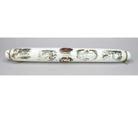 Sailors Rolling Pin, maritimes englisches Milchglaselement mit Bemalung und Schriftzügen, L. 75 cm   
