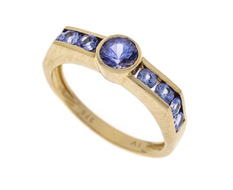 Harry Ivens Edelstein-Ring GG 375/000 mit 9 rund fac. Edelsteinen 5 - 2,8 mm in einem violettstichigen Blau, vermutlich Iolit
