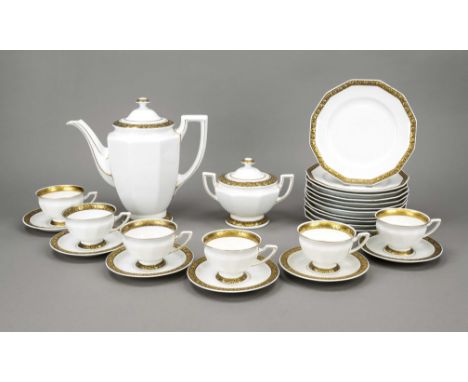 Kaffeeservice für 11 Personen, 35-tlg., Rosenthal, Selb, Marken 1922-56, Form Maria, Entwurf Philipp Rosenthal, weiß mit Zier