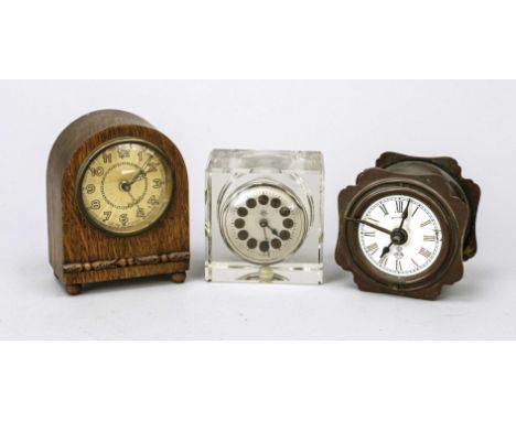 3 Wecker Konvolut, dabei Junghans, Gustav Becker und Mauthe,  verschiedene Materialien, alle um 1920, laufen teilweise an, bi
