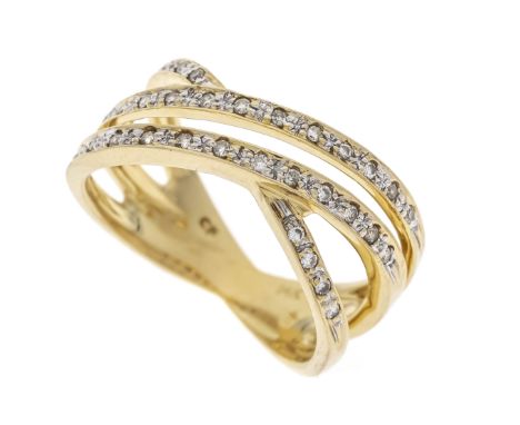 Überkreuz-Diamant-Ring GG 585/000 mit 32 Brillanten, zus. 0,23 ct get./SI-PI, RG 54, CF gestempelt, 4,7 g