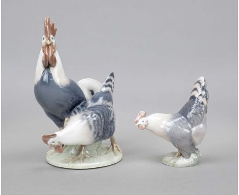 Hahn und Henne und Huhn,  Royal Copenhagen, Dänemark, Marken 1975-90, 2. W., Entwurf Christian Thommsen, im Sockel mon., poly