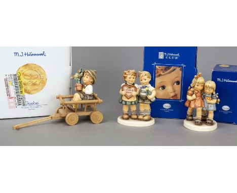 Konvolut aus 3 Hummelfiguren, Goebel, darunter: ''Schulfreundinnen'', Erste Ausgabe 2006, 1992, sign., polychrom bemalt, Mode