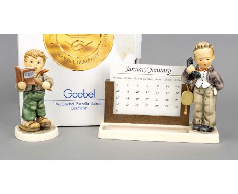 Konvolut aus 2 Hummelfiguren, Goebel, darunter: ''Chef Kalendarium'', Entwurf 1995, sign., polychrom bemalt, Modellnr. 788/A,