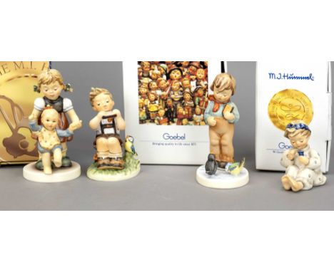 Konvolut aus 4 Hummelfiguren, Goebel, darunter: ''Enziankind'', Erste Ausgabe 1996, 1990, sign., polychrom bemalt, Modellnr. 