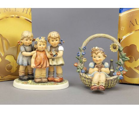 Konvolut aus 2 Hummelfiguren, Goebel, darunter: ''Rosen, Tulpen, Nelken...'', Erste Ausgabe 2002, 2000, sign., polychrom bema