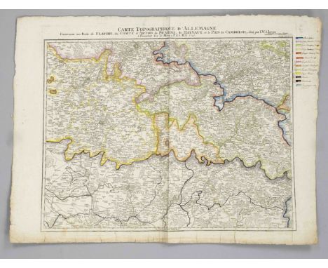 Drei historische Karten von Deutschland, ''Carte topographique d'Allemagne'', grenzkolorierte Kupferstiche bei J.W.Jaeger um 