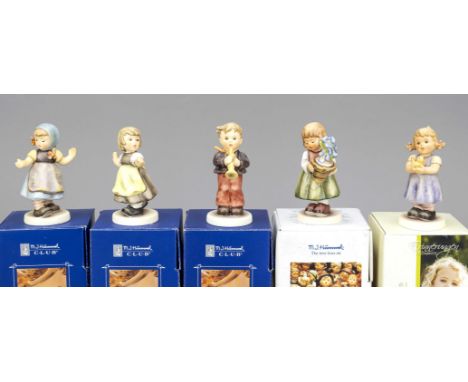 Konvolut aus 5 Hummelfiguren, Goebel, darunter: ''Vroni'', Exclusive Edition, 2006, sign., polychrom bemalt, Modellnr. 912/A,