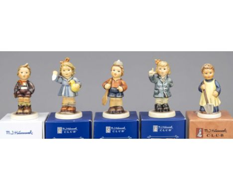 Konvolut aus 5 Hummelfiguren, Goebel, darunter: ''Mein Quietschentchen will mit'', Exclusive Edition 2002/03, 2001, sign., po