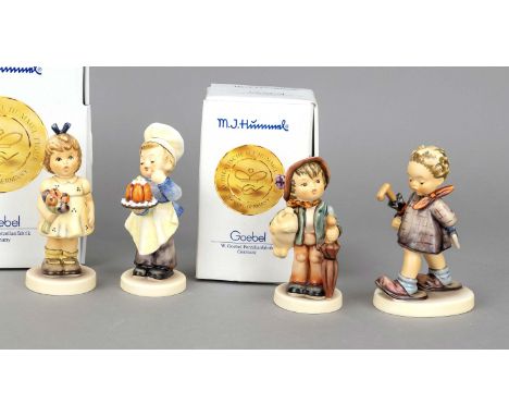 Konvolut aus 4 Hummelfiguren, Goebel, darunter: ''Der Glücksbub'', Limited Edition No. 15.892 von 25.000, 1989, sign., polych