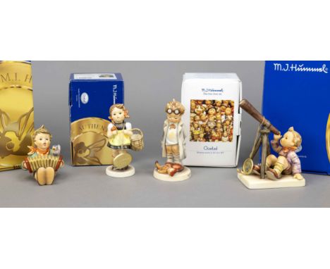 Konvolut aus 4 Hummelfiguren, Goebel, darunter: ''Sternengucker'', 60. Jubiläum, Entwurf 1939, sign., polychrom bemalt, Model