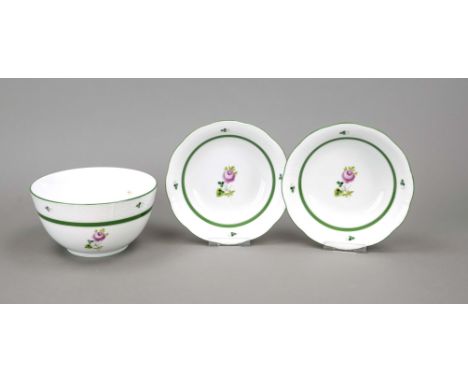 Kumme und 2 Schälchen, Herend, Marke nach 1967, Form Ozier, Dekor Wiener Rose, Ø bis 16,5 cm
