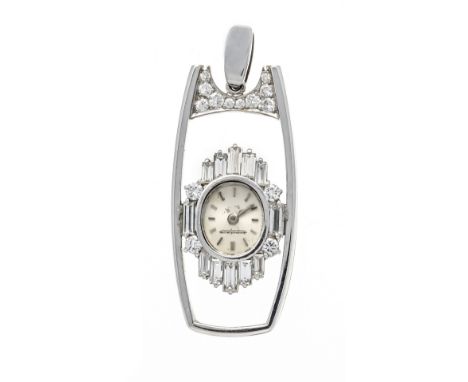Jaeger-LeCoultre Damenuhr, Mariage ( Armbanduhrkopf in neuerer Rahmung als Hänger), 750/000 WG mit Brillant und Diamanten, ca