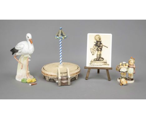 Konvolut aus 4 Hummelfiguren, Goebel, darunter: ''Storch'', Vogel des Jahres 1994, sign., polychrom bemalt, Modellnr. 38 233 