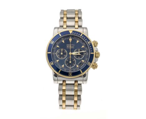 Zenith Rainbow, Stahl/Gold, Automatic, Chronograph, Ref. 53-0370-400 um 1990, einseitig drehbare goldene Lünbette mit dunkelb