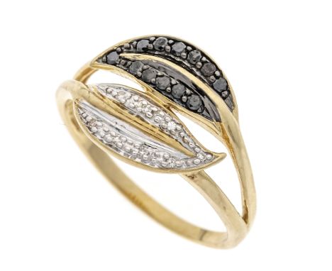 Schwarz/Weiß Diamant-Ring GG/WG 375/000 mit 12 Brillanten, zus. 0,12 ct Schwarz und 8 Achtkant-Diamanten, zus. 0,04 ct W/SI, 