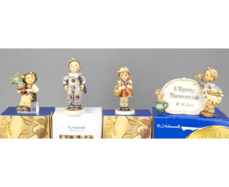 Konvolut aus 4 Hummelfiguren, Goebel, darunter: ''Erster Schulgang, Mädchen'', Entwurf 1937, sign., polychrom bemalt, Modelln