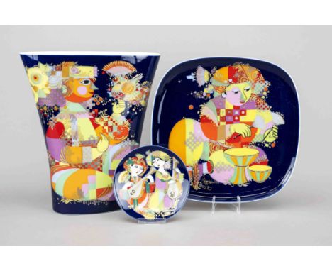 Drei Teile Björn Wiinblad, Rosenthal, studio-linie, 1970/80er Jahre, polychrome Dekore (1001 Nacht u. Orientalische Nachtmusi