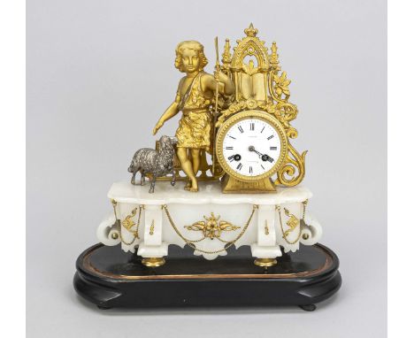 Pendule Frankreich, Bronze feuervergoldet, 2.H.19.Jh., Hirte mit Stab an der Uhrentrommel, bez. ''Triffler - Strasbourg'', Al