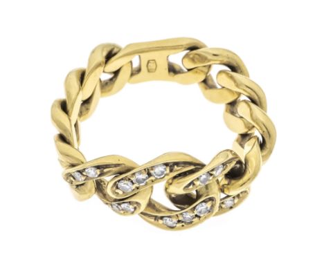 Flachpanzer Ketten-Ring GG/WG 750/000 mit 14 Achtkant-Diamanten 0,21 ct W/SI, B. 9 mm, RG 52, 7,3 g