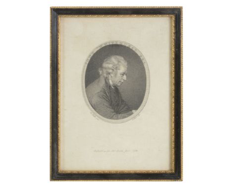  John Whitehurst - an engraved portrait  Engraved by J. Hall after Joseph Wright of Derby, oval entitled  JOHN WHITEHURST F.R