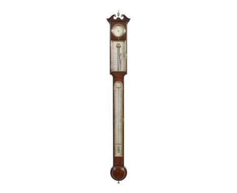  A Regency brass mounted mahogany mercury cistern tube stick barometer  Bate, London, circa 1815  The ebony line strung case 