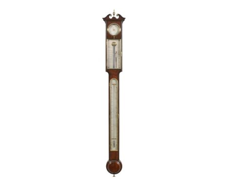  A Regency brass mounted mahogany mercury cistern tube stick barometer  Bate, London, circa 1815  The ebony line strung case 