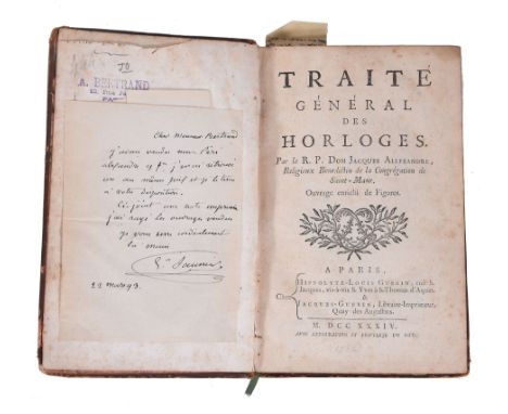  Allexandre, Jacques  Traité Général des Horloges  First and only edition in French, Hippolyte-Louis and Jacques Guerin, Pari