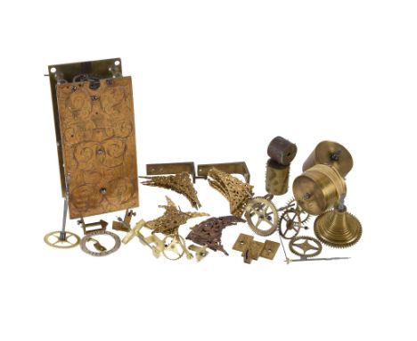  A George II brass table timepiece movement  Unsigned, second quarter of the 18th century  The four pillar single fusee movem