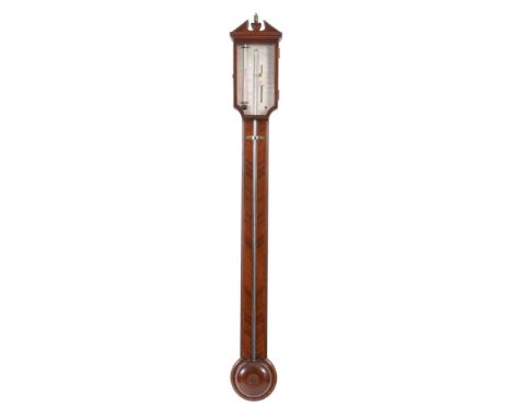  A George III mahogany mercury tube stick barometer Lincoln, London, circa 1800   With open triangular pediment over rectangu