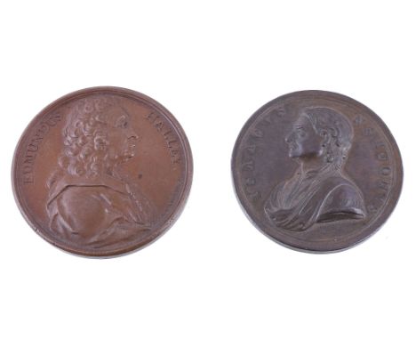  Science and Astronomy, commemorative portrait medals - Edmund Halley and Sir Isaac Newton:  The first  EDMUNDUS HALLEY  , co