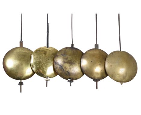  Five longcase clock pendulums Anonymous, late 17th century / early 18th century  Each with lenticular bob faced with brass b