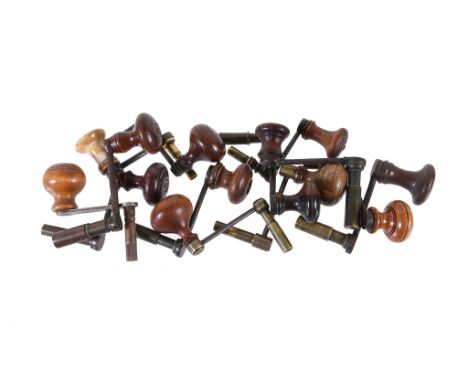  Thirteen longcase and table clock crank winding keys Anonymous, mid 18th century and later  All except one with wooden handl