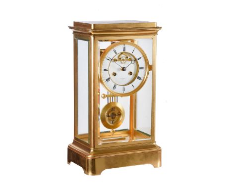  A rare French giant gilt brass four-glass mantel clock of one month duration Ambrosoni, Paris, late 19th century  The rectan