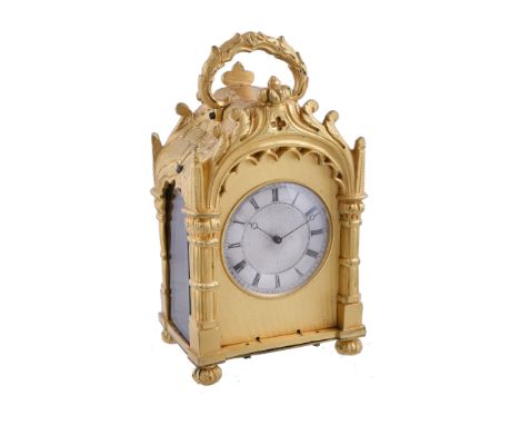  A fine Regency Gothic Revival ormolu carriage timepiece Dwerrihouse and Fletcher, London, circa 1830  The four pillar eight-