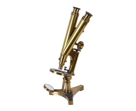  A Victorian lacquered and brass compound binocular microscope R. and J. Beck, London, late 19th century  The bifurcated tube