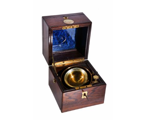 Ω A fine Victorian brass and rosewood miniature marine chronometer case and box Unsigned, probably supplied housing a chronom