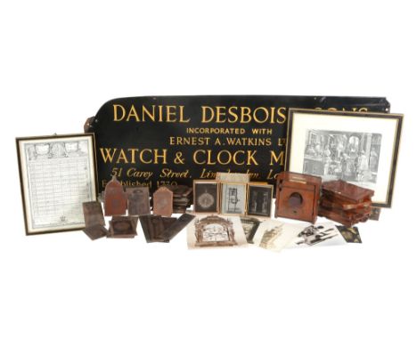  Horological ephemera including photographic plates - a mixed collection:  To include approximately 100 etched copper printin