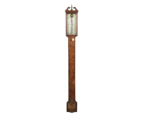  A Victorian pollard oak mercury cistern tube stick barometer Watkins and Hill, London, circa 1840  With swan neck pediment o