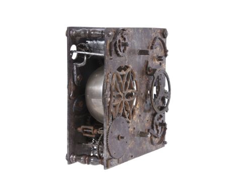  A rare German Renaissance iron horizontal table clock movement with alarm Unsigned, mid 16th century  The plates measuring a