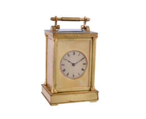  An English gilt brass carriage clock Unsigned, late 19th / early 20th century  The four pillar single chain fusee movement w