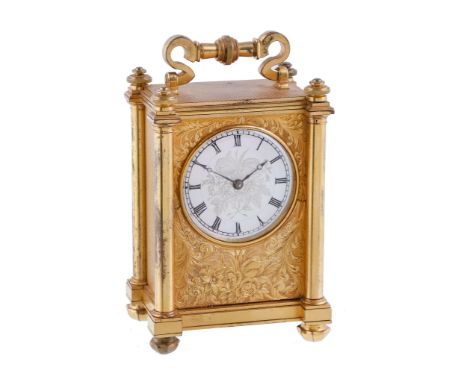  A fine English engraved gilt brass carriage timepiece in the manner of Thomas Cole Unsigned, second quarter of the 19th cent