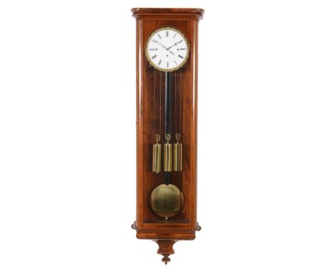  A Viennese inlaid mahogany grande sonnerie striking Biedermeier wall clock Unsigned, circa 1840  The four pillar triple trai